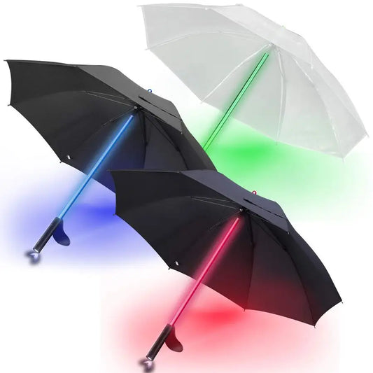 3 PACK LED Light Up Umbrellas with 7 Color Changing Effects Windproof Golf Umbrellas with Flashlight Handle Clear Black Gray