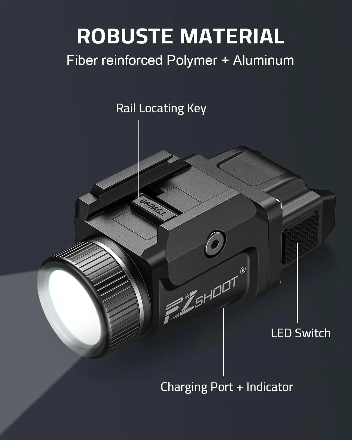 Bright Pistol Light Rechargeable Flashlight Strobe Mode For Picatinny and GL Rails Mini Gun light