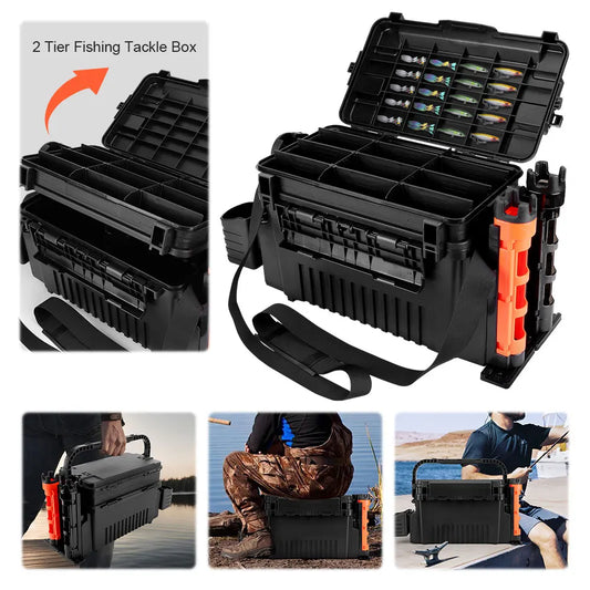 Portable Fishing Tackle Box 2 Tier Multi-functional Fishing Accessories Lure Hook Storage Case Fishing Tool Box Accessories