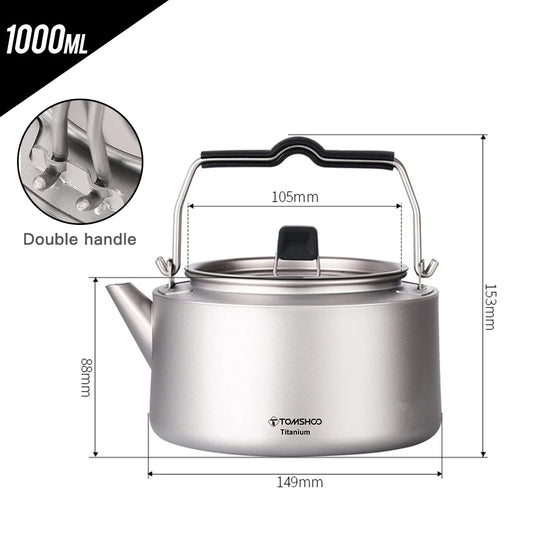Tomshoo 600/1000ml Coffee Kettle Portable Ultralight Titainum Camping Water Kettle Outdoor Coffee Pot Teapot Home Hiking Picnic