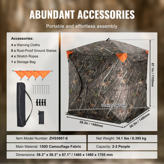 SucceBuy Hunting Blind 270° See Through Ground Blind 2-3 Person Pop Up Deer Blind for Hunting with Carrying Bag, Portable Tent