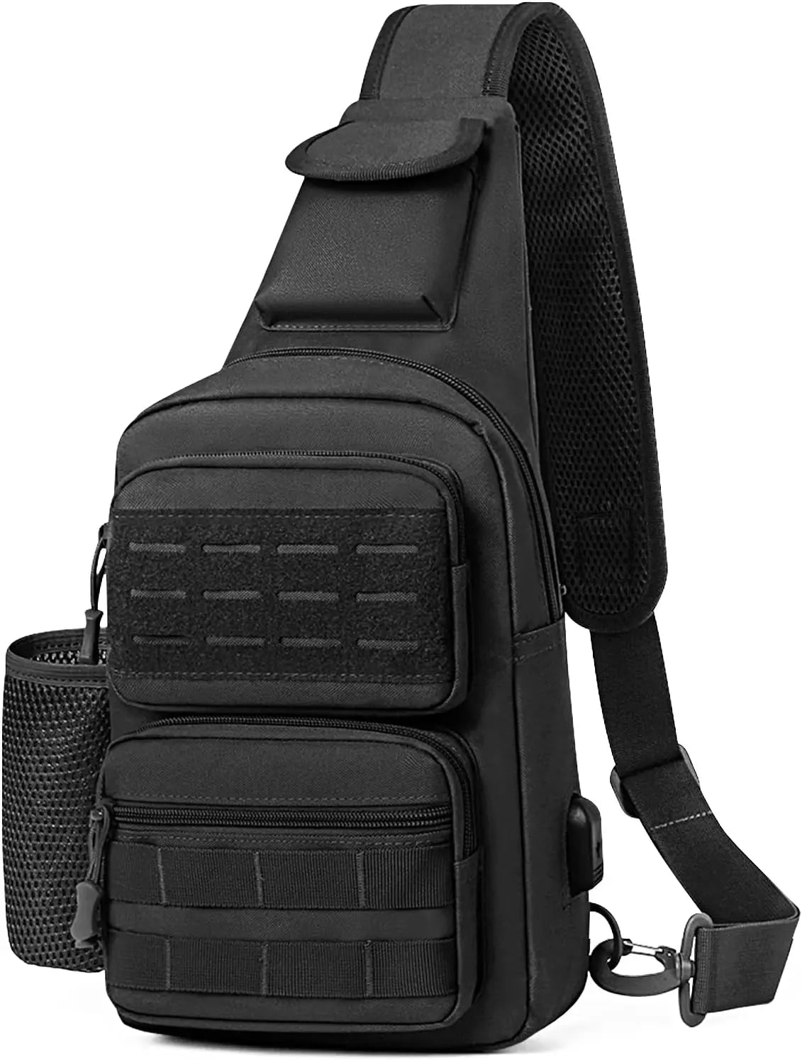 Tactical EDC Sling Bag Black Military One Strap Shoulder Backpack Small Molle Range Bags Chest Pack