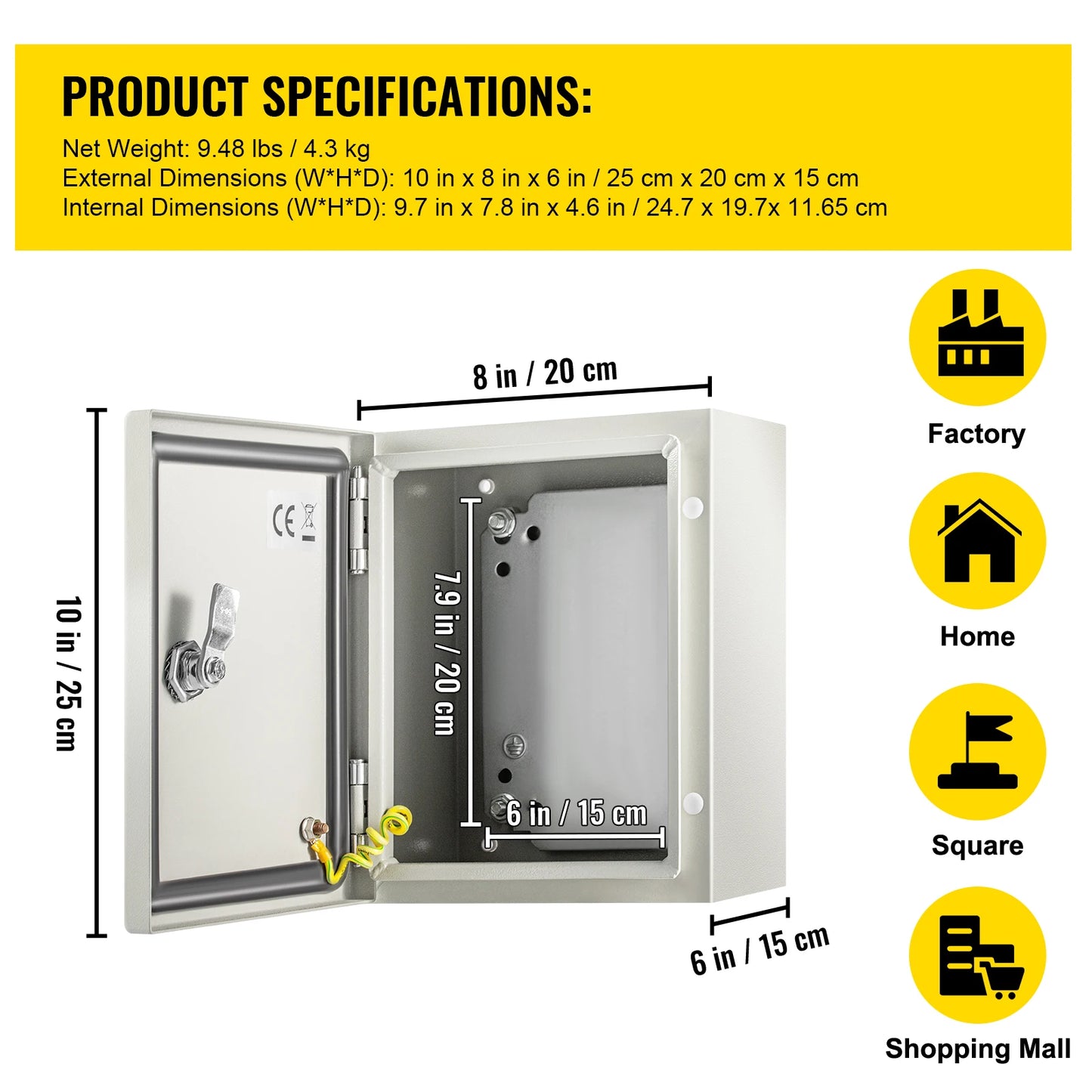 SucceBuy NEMA Steel Enclosure NEMA 4X Steel Electrical Box IP66 Waterproof & Dustproof, Outdoor / Indoor Electrical Junction Box