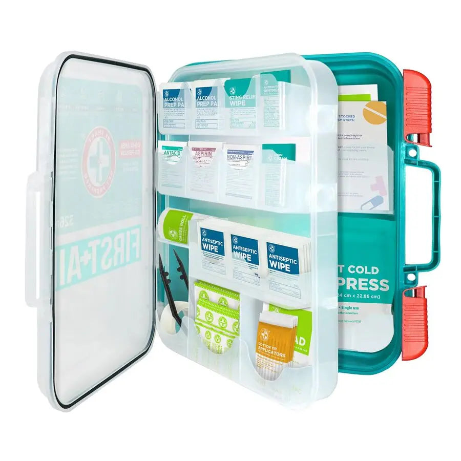 First Aid Kit, Teal, 326 Piece, Exceeds OSHA and ANSI Guidelines 100 People Office, Home, Car, School, Emergency, Survival, Camp