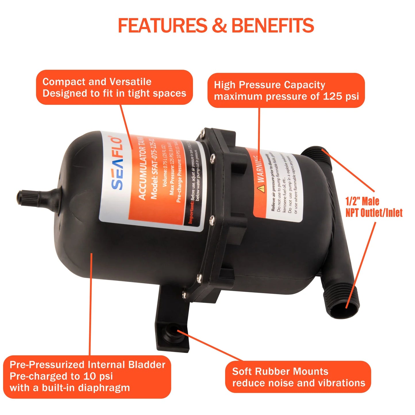 Portable Water Accumulator Tank 0.75L 125 PSI – Marine RV Boat Mini Pressure Pump for Yacht