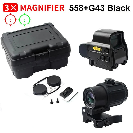 558+G43 Holographic Collimator Sight 558+G33/G45 Red Dot Optic Sight Tactical Hunting Gear W/20mm Rail Mounts&Quick Detach Lever