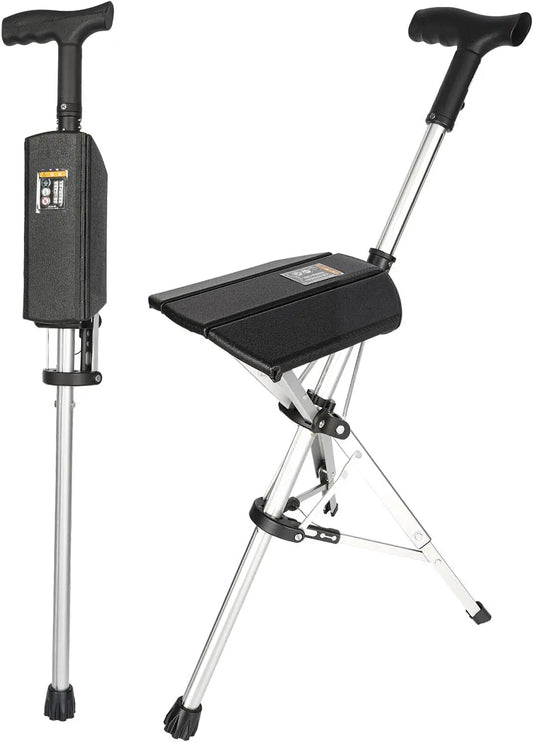 Electric Folding Hiking Pole with Seat, Lightweight Aluminum Walking Stick, Anti-Slip & Easy Carry