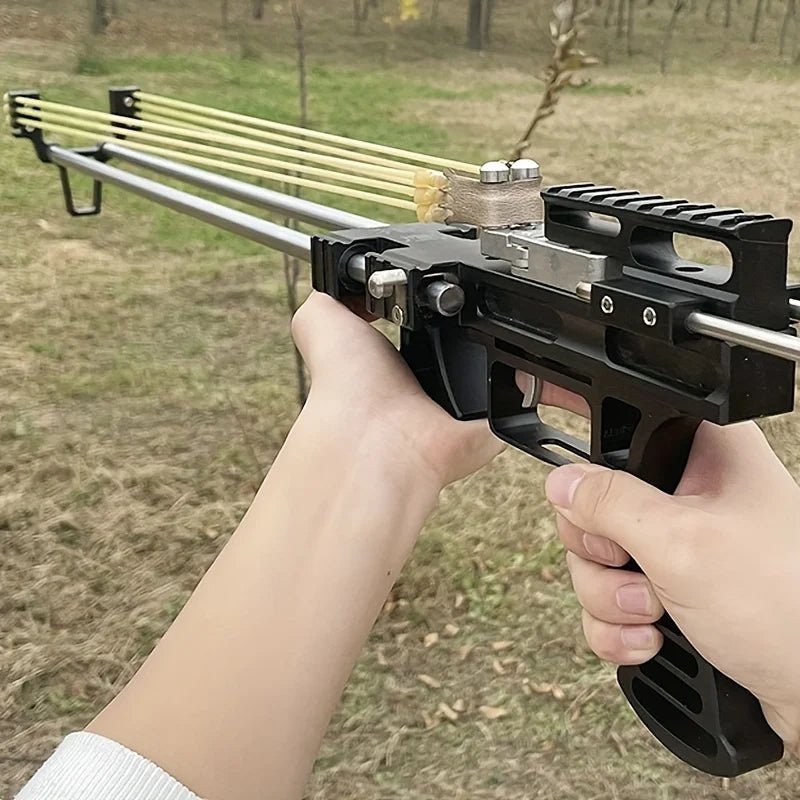 80LBS Telescopic Long Pole Slingshot Laser All Metal Powerful Shooting Hunting Slingsshot Can Be Installed Hunting Accessories