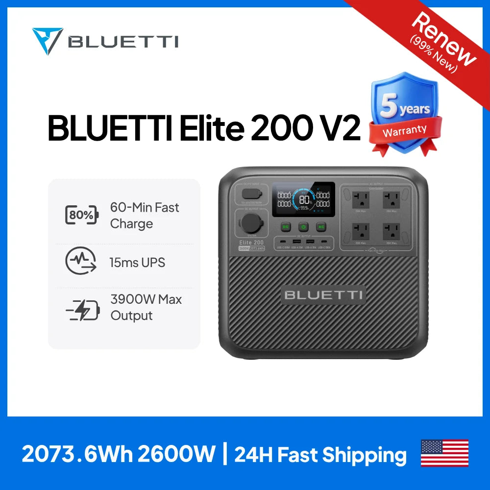 【Renew】BLUETTI Elite 200 V2 Portable Power Station 2600W 2073.6Wh High Capacity Solar Generator for Outdoor Camping