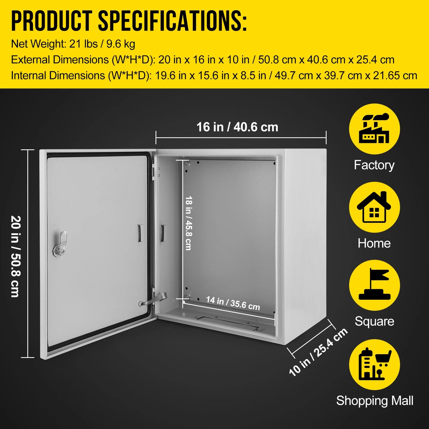 Electrical Box NEMA 4X Steel Waterproof & Dustproof Outdoor/Indoor Electrical Project Box Junction Boxes w/Lock & Mounting Plate
