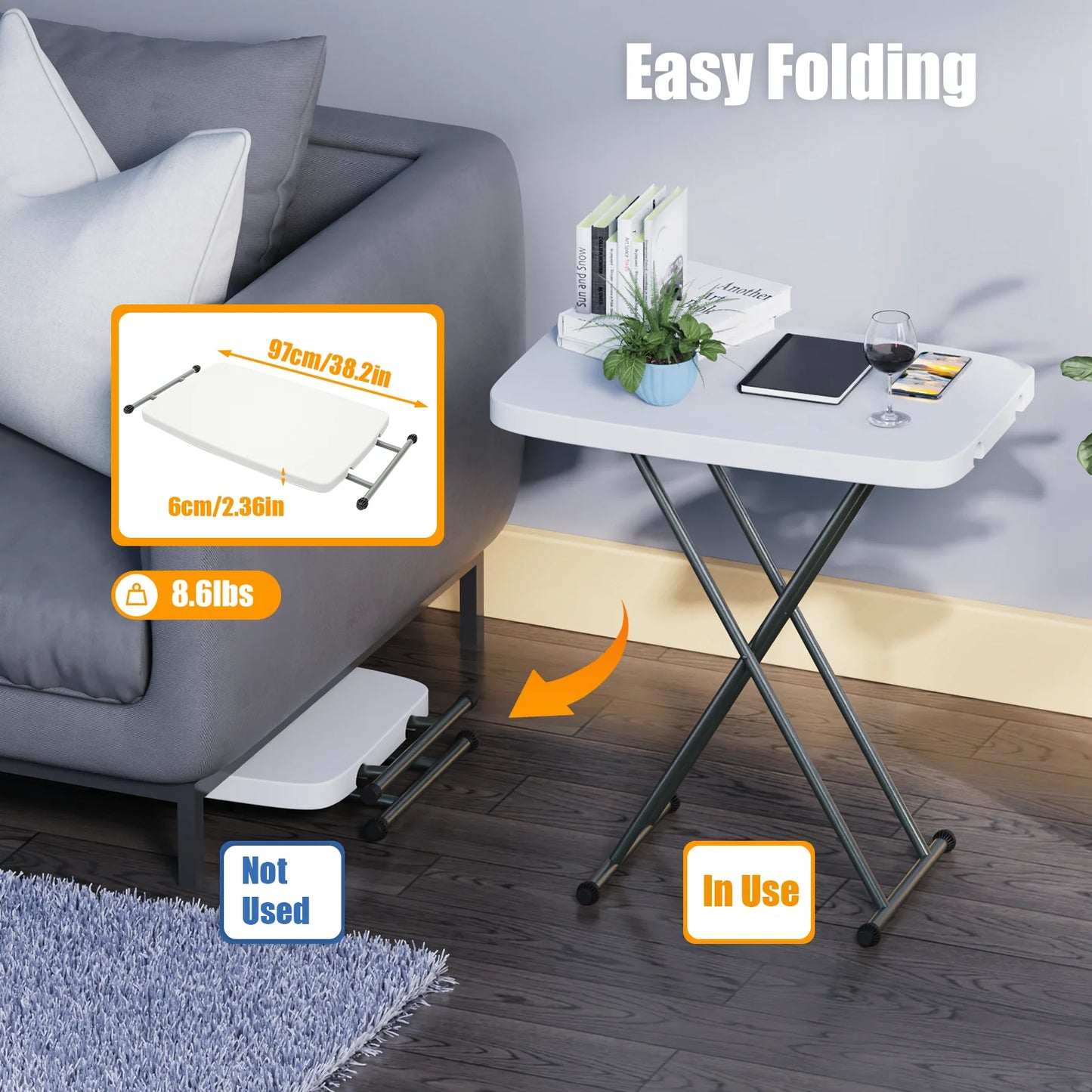 Multi-Functional Folding Table 77x50cm, 3 Height Adjustable Portable Desk for Living Room, Camping & Bedside Use