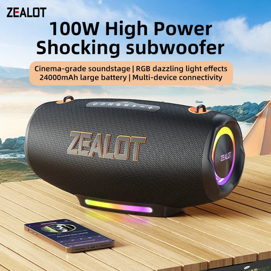 Zealot S127 Portable Loud Bluetooth Speaker Wireless 100W PEAK IPX7 Waterproof Outdoor Speaker Boombox Subwoofer for Party