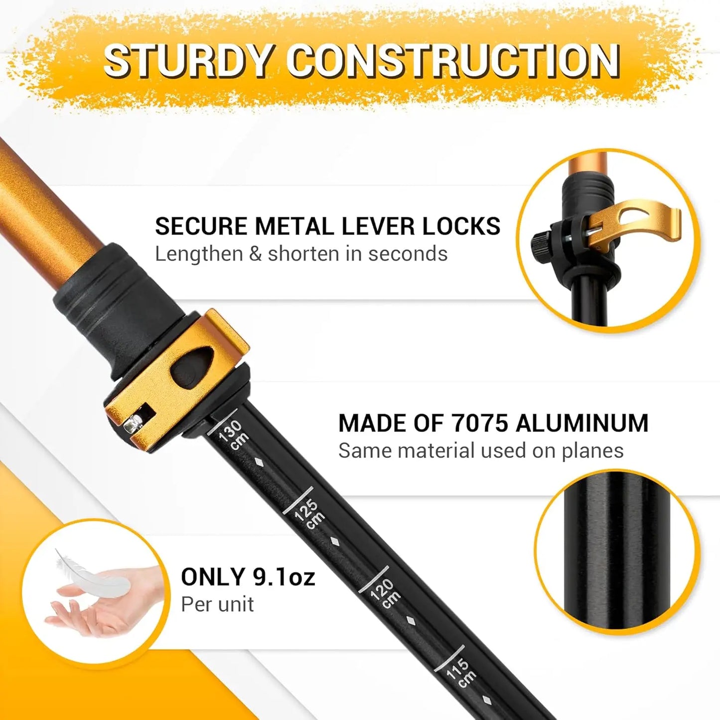 Lightweight Aluminum Trekking Poles with Cork Grips, Adjustable Telescopic Design for Hiking and Camping