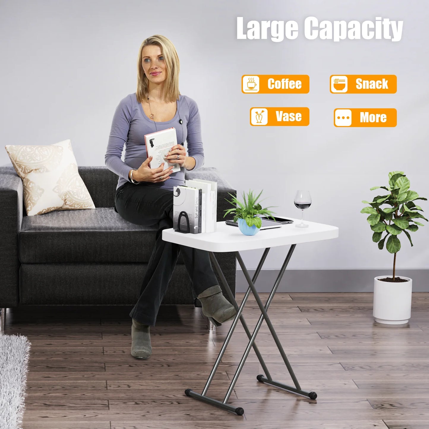 Multi-Functional Folding Table 77x50cm, 3 Height Adjustable Portable Desk for Living Room, Camping & Bedside Use