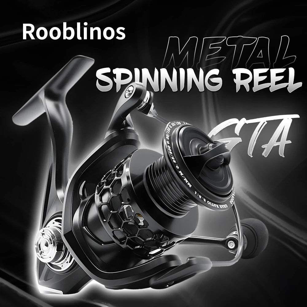 ROOBLINOS GTA2 Spinning Reel - 5+1 Bearings, 5.2:1 Gear Ratio, 15LB Drag Force, Metal Body with Anti-Reverse System