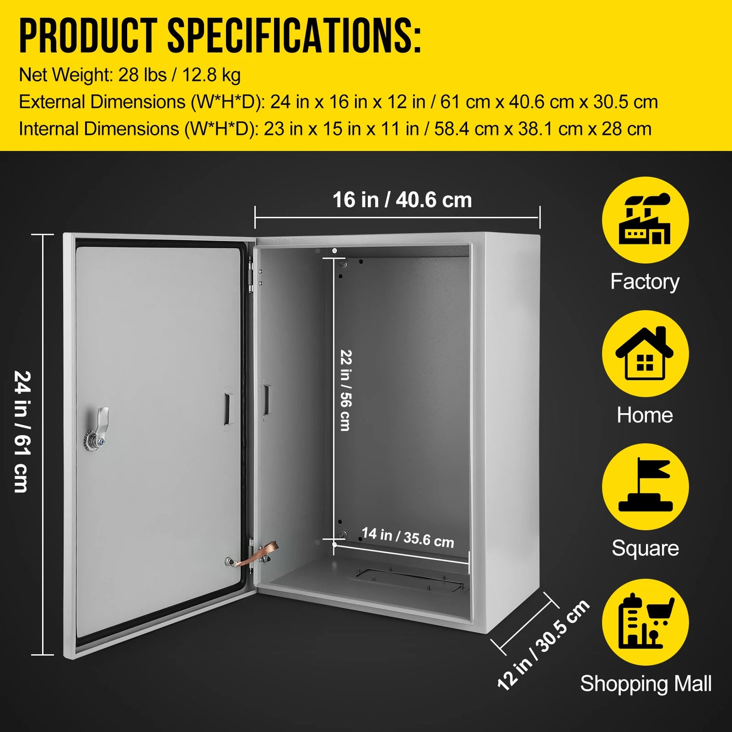 Electrical Box NEMA 4X Steel Waterproof & Dustproof Outdoor/Indoor Electrical Project Box Junction Boxes w/Lock & Mounting Plate