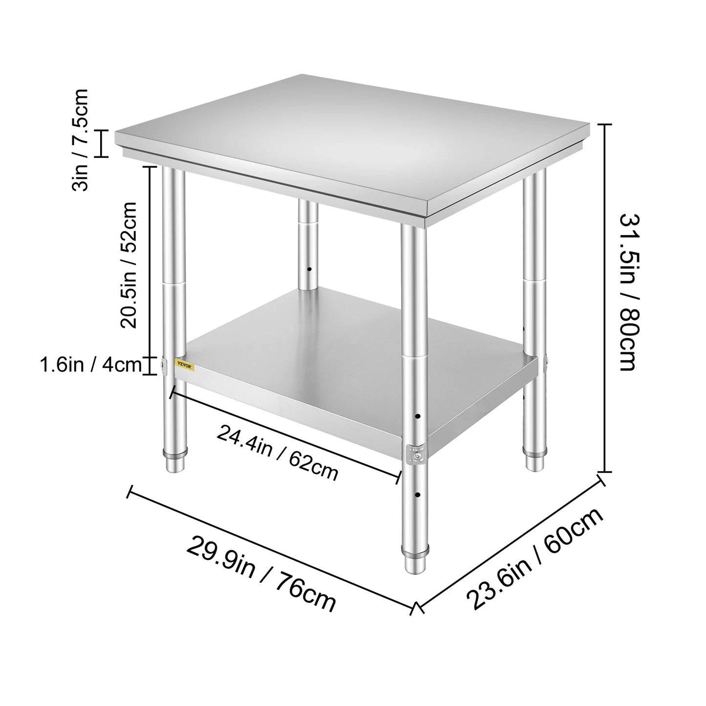 SucceBuy Kitchen Work Bench Commercial Catering Table Worktable with Undershelf Stainless Steel 330LBS 286LBS for Restaurant