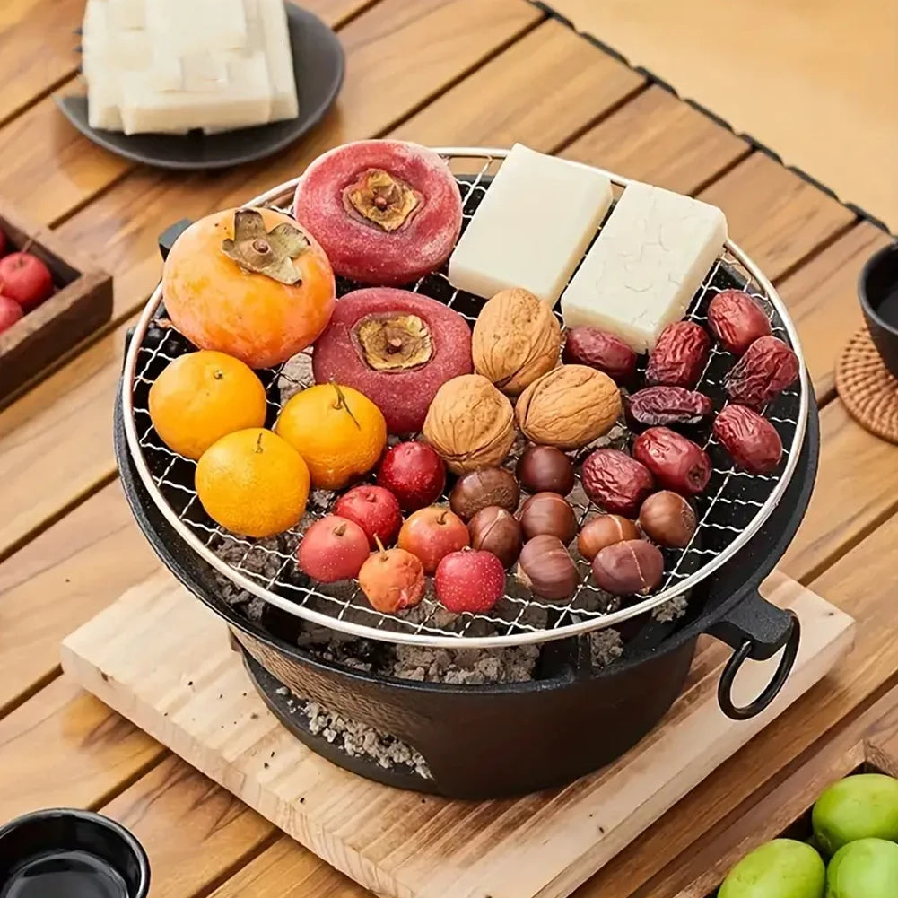 1pc Stainless Steel Barbecue Grill Tabletop Cast Iron Charcoal Stove Round Charcoal Grill Stove for Family Gathering Bbq Party
