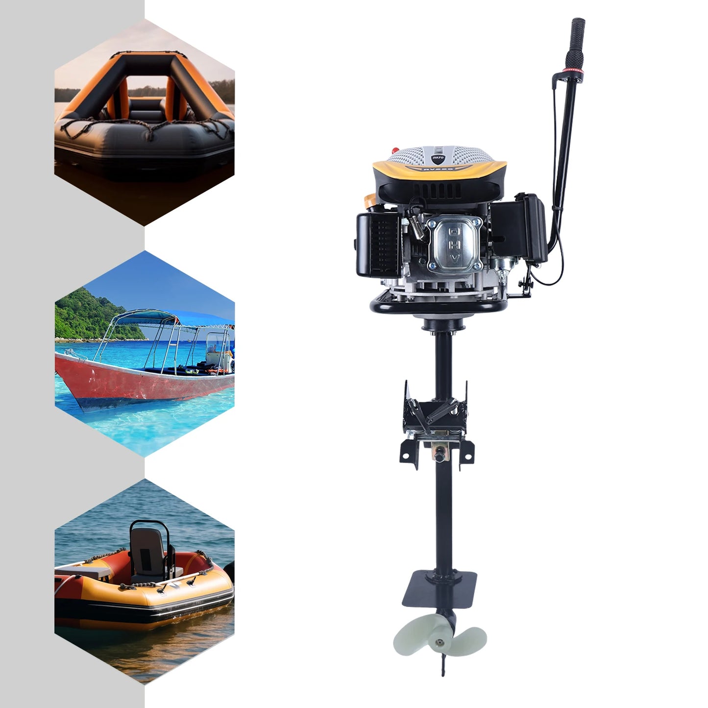 4 Stroke 9HP 225CC Outboard Motor, Heavy Duty Long Shaft Fishing Boat Engine Marine Engine w/Air Cooling&TCI Ignition