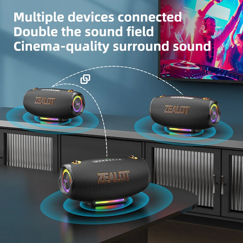 Zealot S127 Portable Loud Bluetooth Speaker Wireless 100W PEAK IPX7 Waterproof Outdoor Speaker Boombox Subwoofer for Party