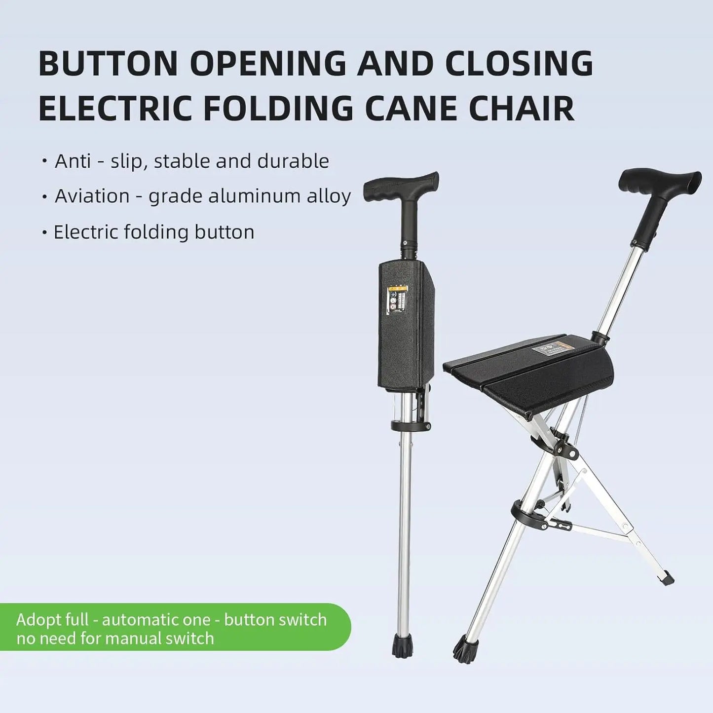 Electric Folding Hiking Pole with Seat, Lightweight Aluminum Walking Stick, Anti-Slip & Easy Carry