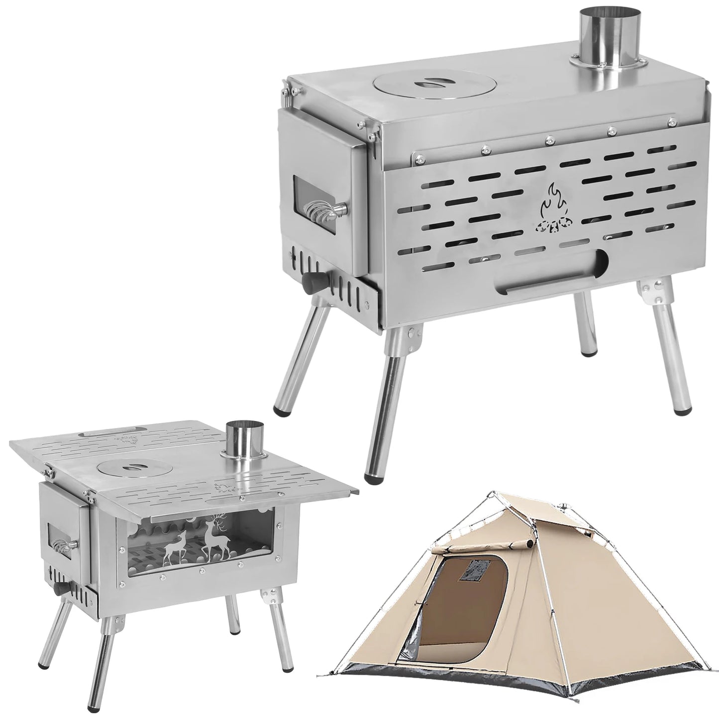 Portable Wood Burning Stove with Stainless Steel Construction Camping Stove for Outdoor Heating & Cooking Ice Fishing Hunting