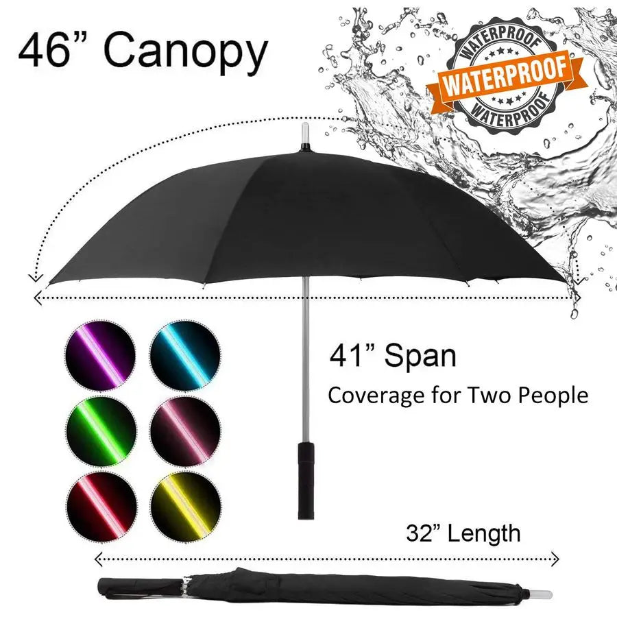 3 PACK LED Light Up Umbrellas with 7 Color Changing Effects Windproof Golf Umbrellas with Flashlight Handle Clear Black Gray