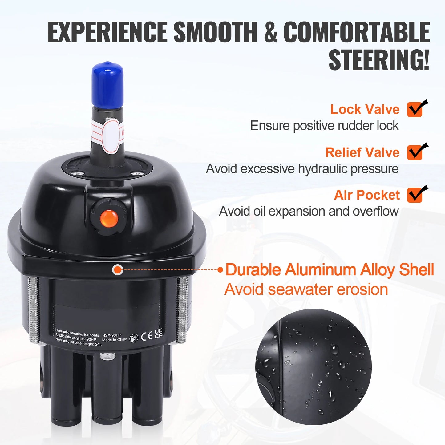 SucceBuy Hydraulic Outboard Steering Kit 90HP/150HP/300HP & Helm Pump and 24FT/26Ft Hose for Single Station Single-Engine Boats