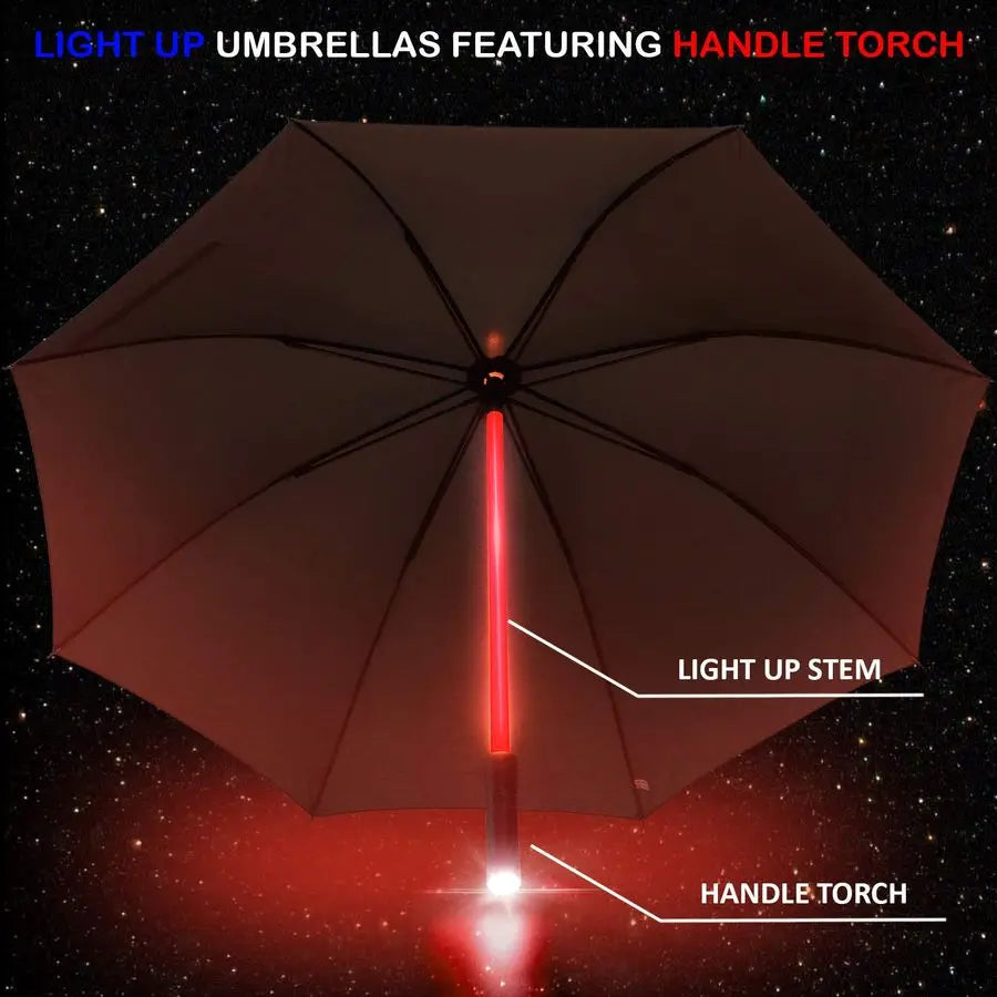 3 PACK LED Light Up Umbrellas with 7 Color Changing Effects Windproof Golf Umbrellas with Flashlight Handle Clear Black Gray