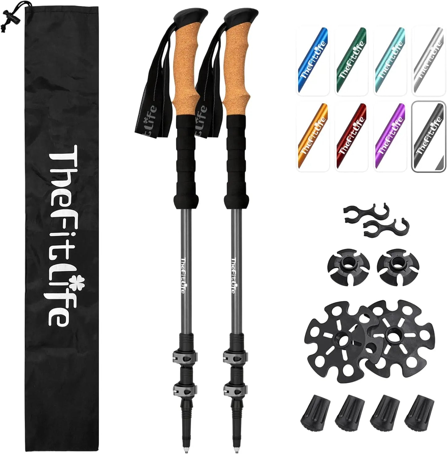 Lightweight Aluminum Trekking Poles with Cork Grips, Adjustable Telescopic Design for Hiking and Camping