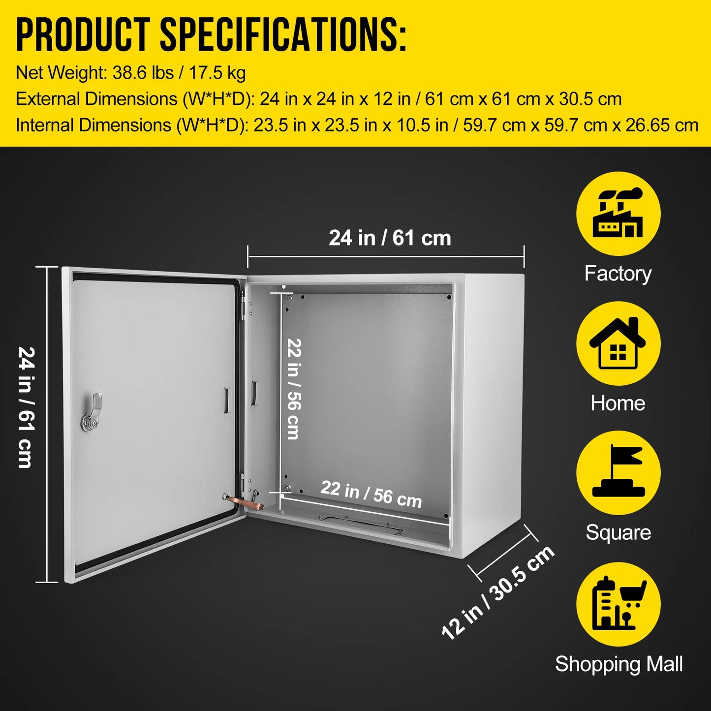Electrical Box NEMA 4X Steel Waterproof & Dustproof Outdoor/Indoor Electrical Project Box Junction Boxes w/Lock & Mounting Plate