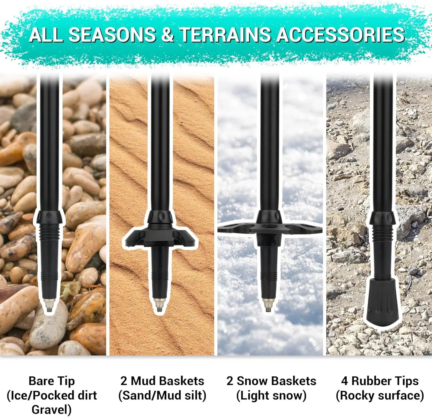 Lightweight Aluminum Trekking Poles with Cork Grips, Adjustable Telescopic Design for Hiking and Camping
