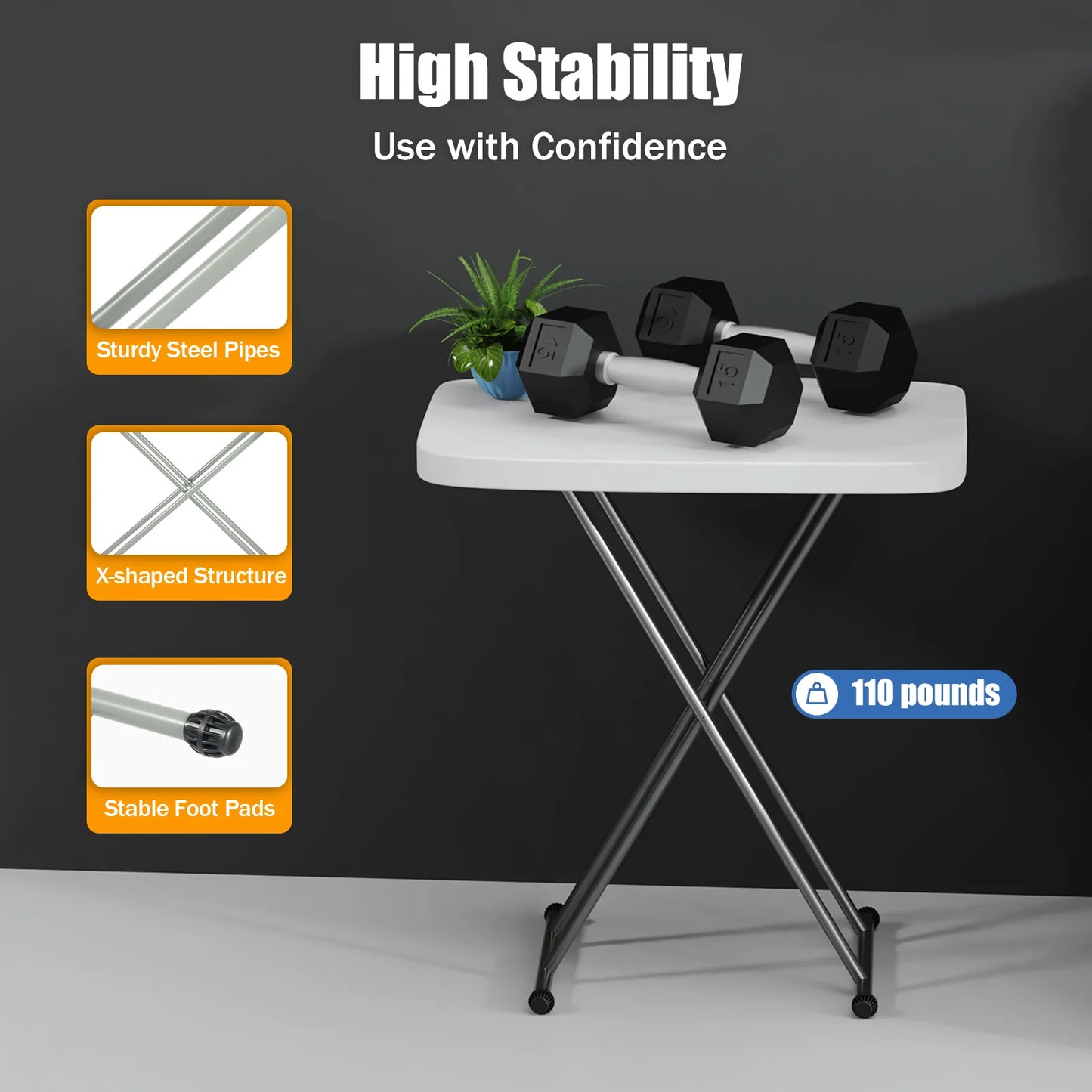 Multi-Functional Folding Table 77x50cm, 3 Height Adjustable Portable Desk for Living Room, Camping & Bedside Use