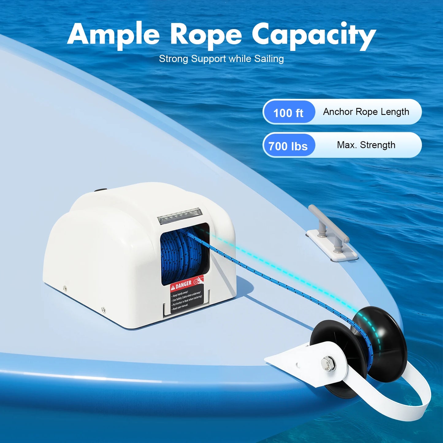 Premium 12V Electric Anchor Winch 45lbs Load 100ft Rope Remote Control Boat Windlass for Boats up to 24ft with Waterproof Design
