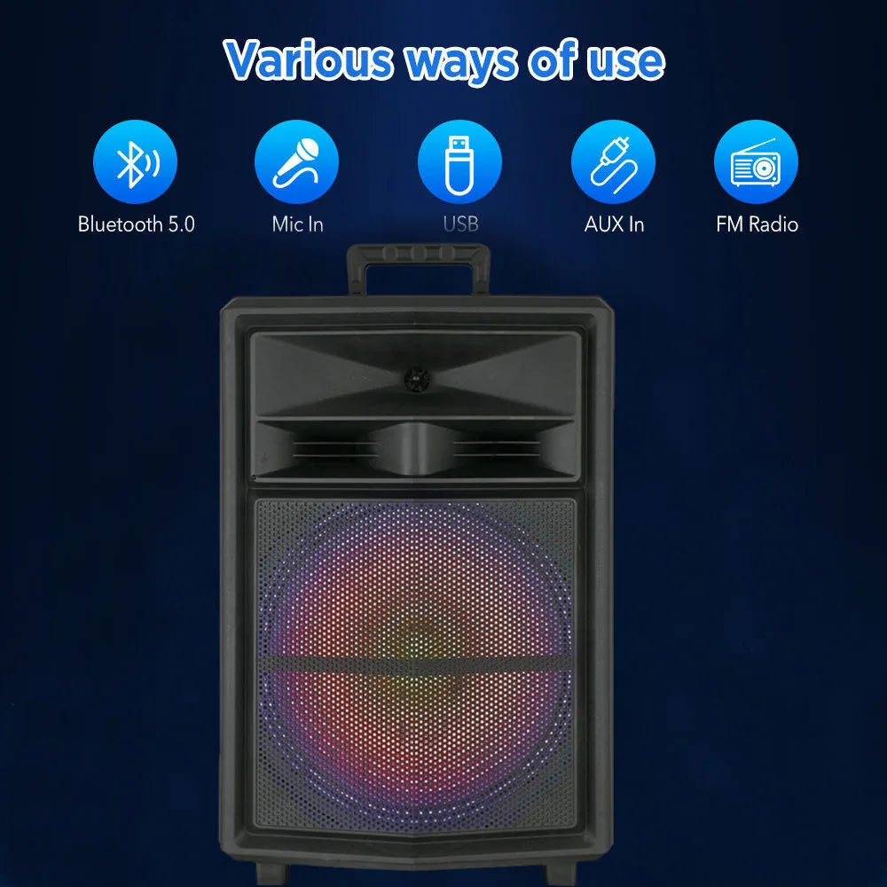 Portable Bluetooth Party Speaker 15" Subwoofer w/Stand Sound System Dj Karaoke RGB Light Rechargeable Outdoor Speaker with Mic