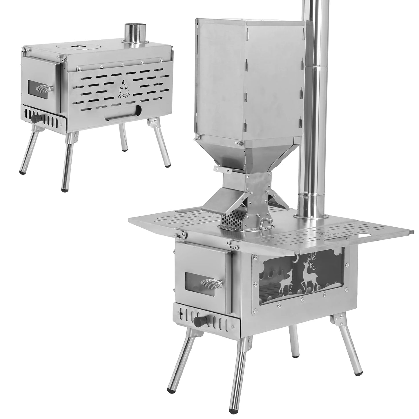 Portable Wood Burning Stove with Stainless Steel Construction Camping Stove for Outdoor Heating & Cooking Ice Fishing Hunting