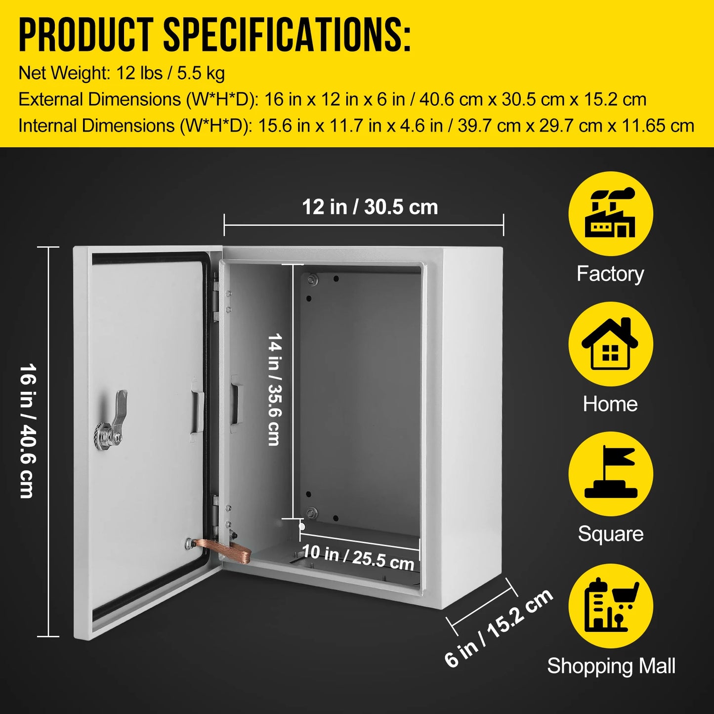 Electrical Box NEMA 4X Steel Waterproof & Dustproof Outdoor/Indoor Electrical Project Box Junction Boxes w/Lock & Mounting Plate