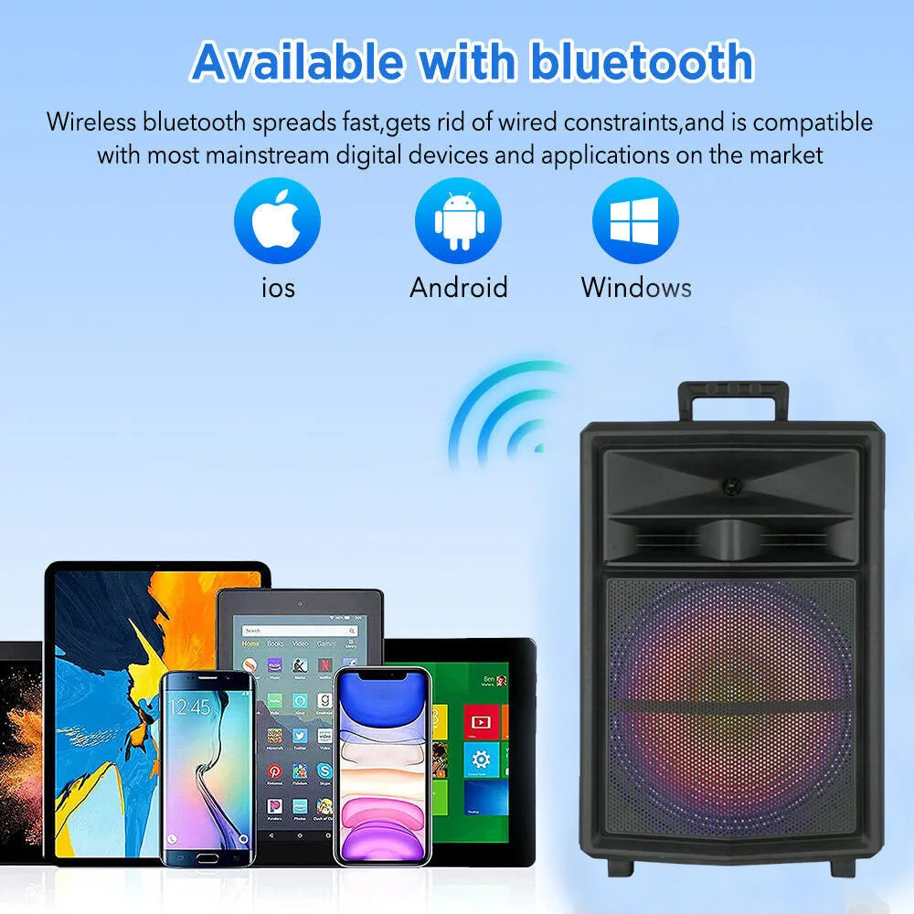 Portable Bluetooth Party Speaker 15" Subwoofer w/Stand Sound System Dj Karaoke RGB Light Rechargeable Outdoor Speaker with Mic