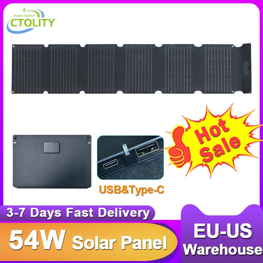 CTOLITY 54W ETFE Solar Panel Portable Folding Bag USB Type-C 22% Efficiency Outdoor Power Supply for Home Camping Power Bank ﻿