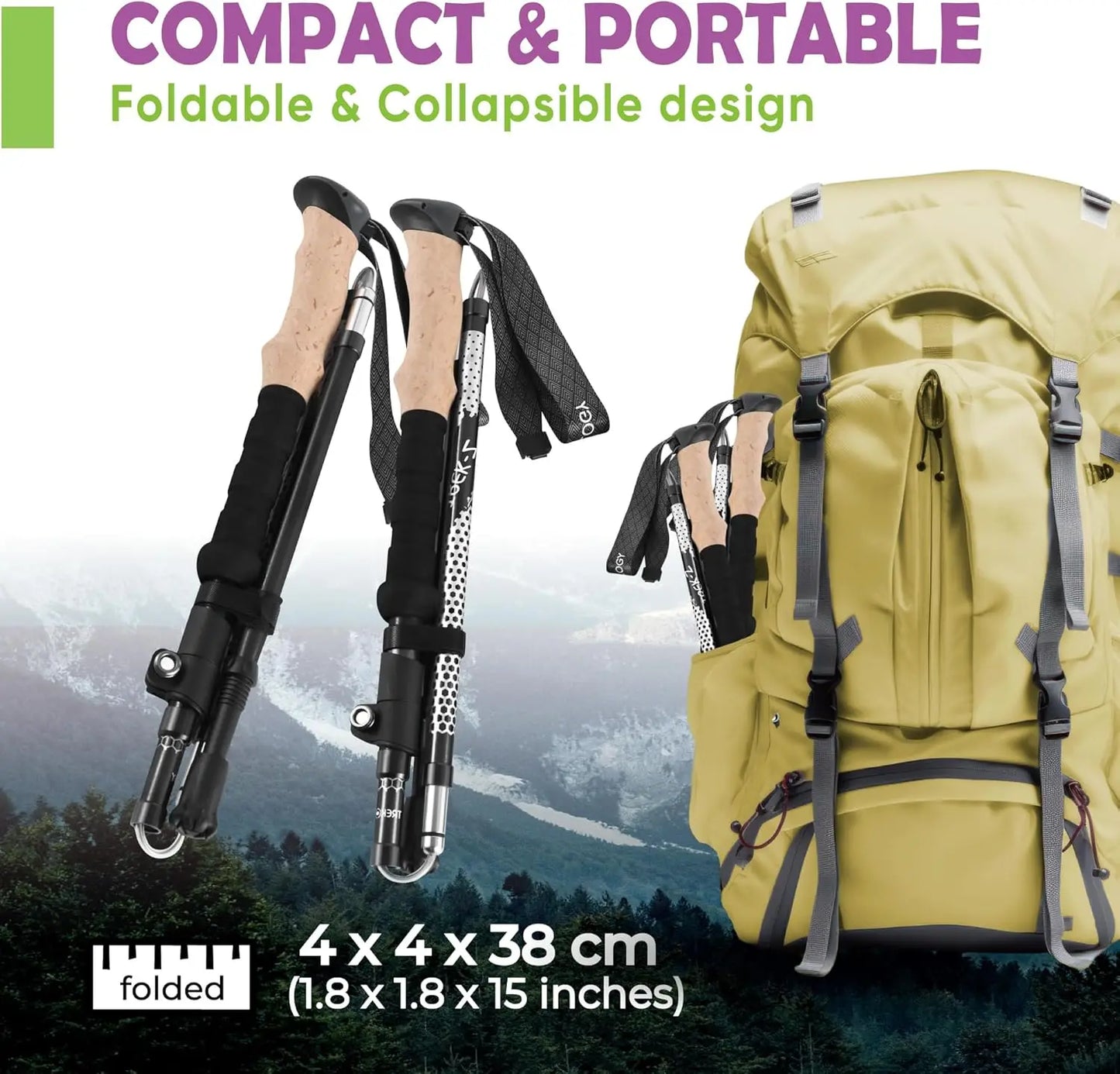Collapsible Hiking Poles for Seniors, Women & Men - 2pc Set with Balance Support