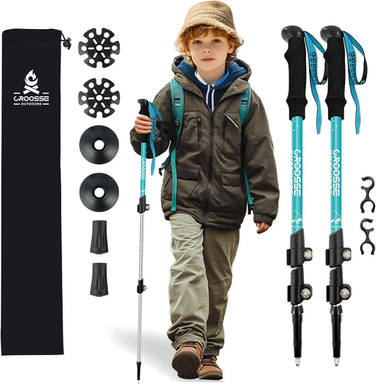 Lightweight Adjustable Kids Hiking Poles 2-Pack, Collapsible Telescoping Aluminum Trekking Sticks by Croosse