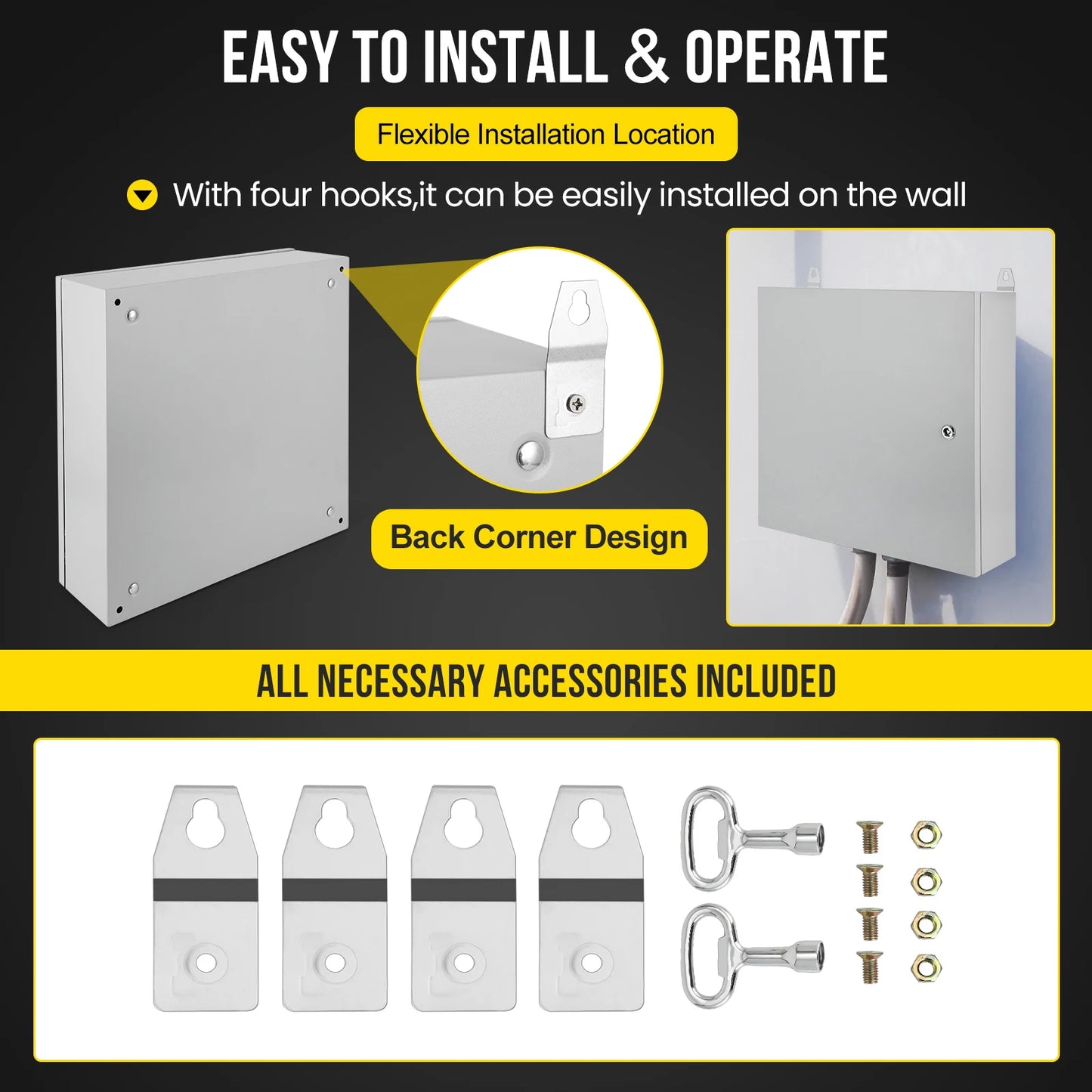 Electrical Box NEMA 4X Steel Waterproof & Dustproof Outdoor/Indoor Electrical Project Box Junction Boxes w/Lock & Mounting Plate