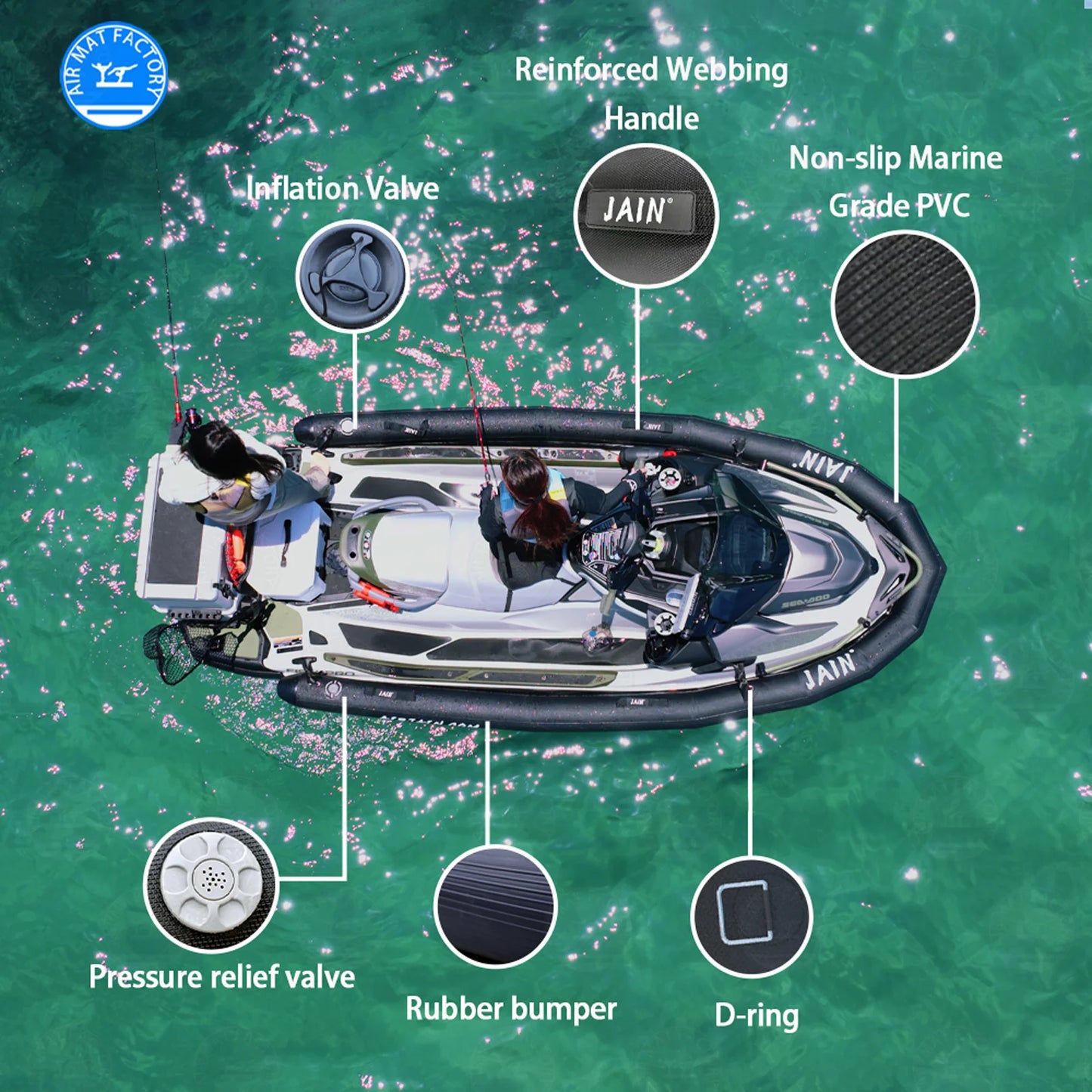 Stock! Hot Selling Inflatable PVC Motorboat Ribs Inflatable Motorboat Safety Devices Buoy U-Shaped Water Rescue Jet Ski Collor