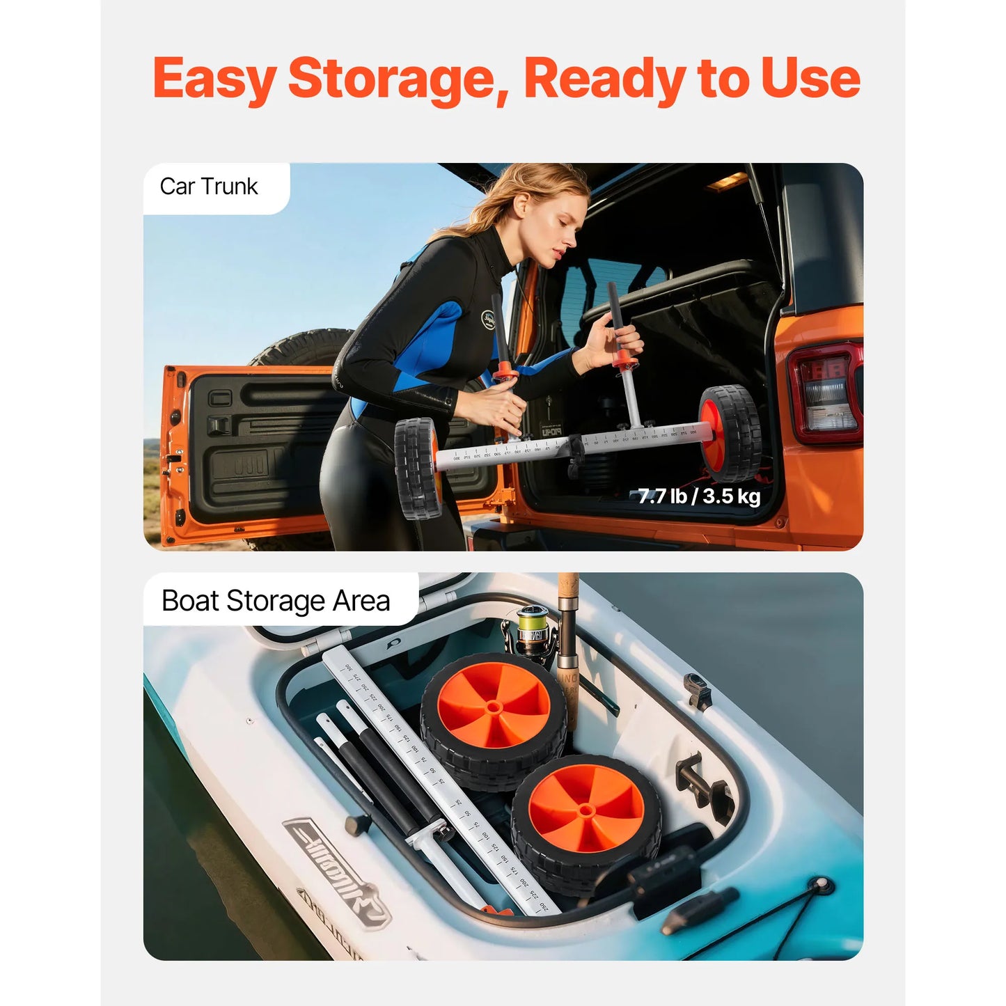 SucceBuy Kayak Cart 230 lbs Load Capacity Canoe Cart Dolly with 10inch Solid PU Tires & Kickstand for Kayaks Canoes Paddleboards