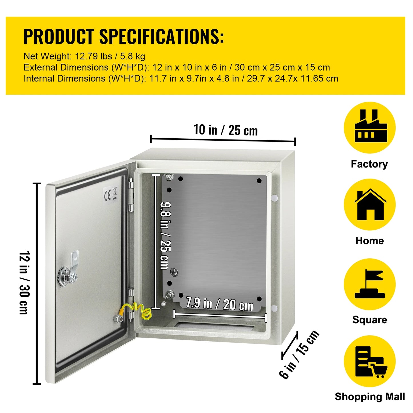 SucceBuy NEMA Steel Enclosure NEMA 4X Steel Electrical Box IP66 Waterproof & Dustproof, Outdoor / Indoor Electrical Junction Box