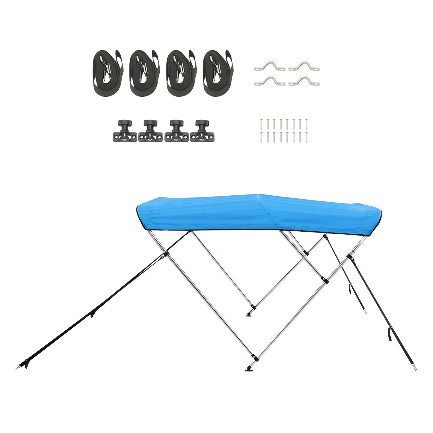 SucceBuy 3 Bow Boat Bimini Tops 600D Polyester Canopy with Aluminum Alloy Frame Waterproof Sun Shade Awning Canopy Fit for Boat