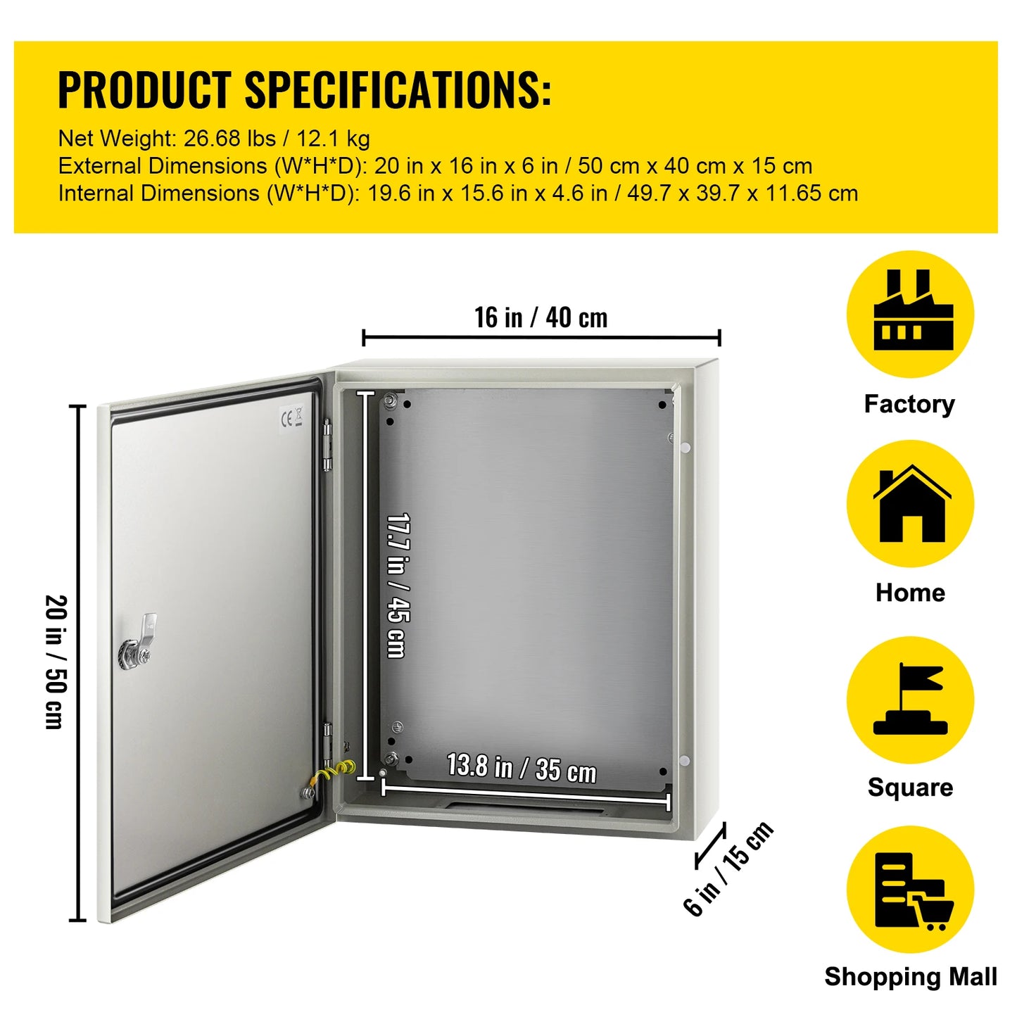 SucceBuy NEMA Steel Enclosure NEMA 4X Steel Electrical Box IP66 Waterproof & Dustproof, Outdoor / Indoor Electrical Junction Box