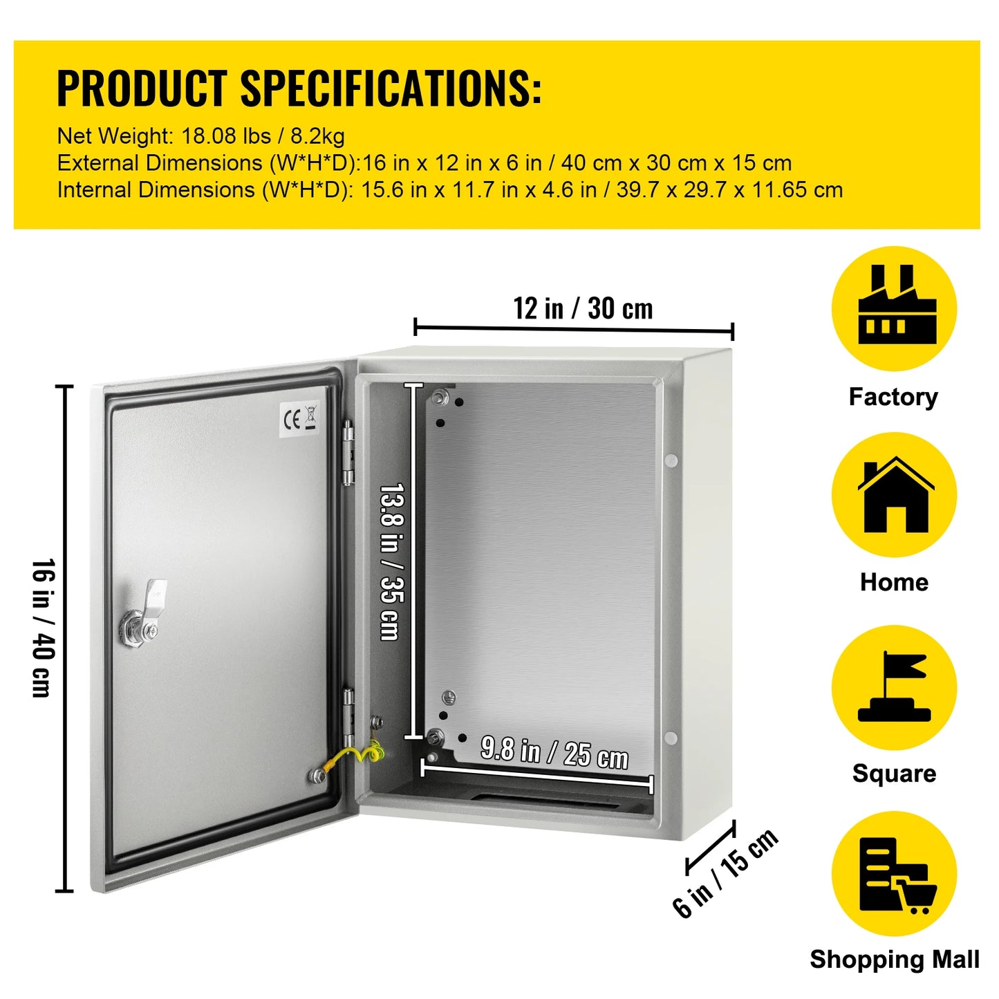 SucceBuy NEMA Steel Enclosure NEMA 4X Steel Electrical Box IP66 Waterproof & Dustproof, Outdoor / Indoor Electrical Junction Box