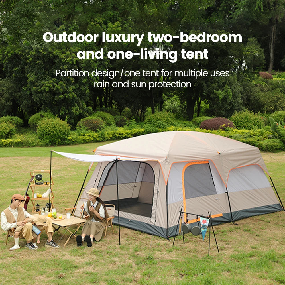 Large Family Tent 8-12 Person 2 Room Windproof with Sun Protection Mosquito Net, Instant Setup Outdoor Camping Tent for 4 Season