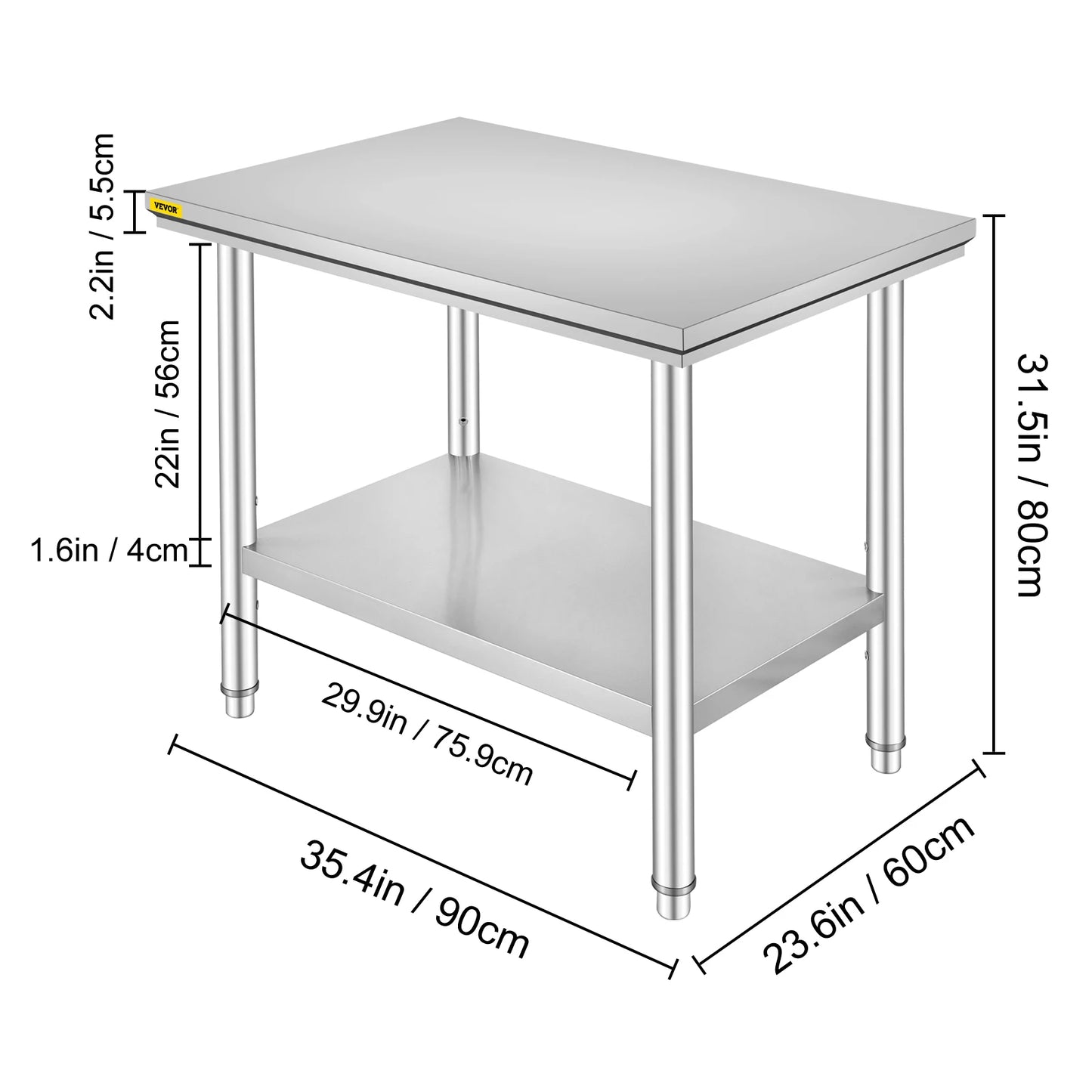 SucceBuy Kitchen Work Bench Commercial Catering Table Worktable with Undershelf Stainless Steel 330LBS 286LBS for Restaurant